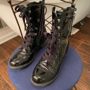 Patent leather combat boots